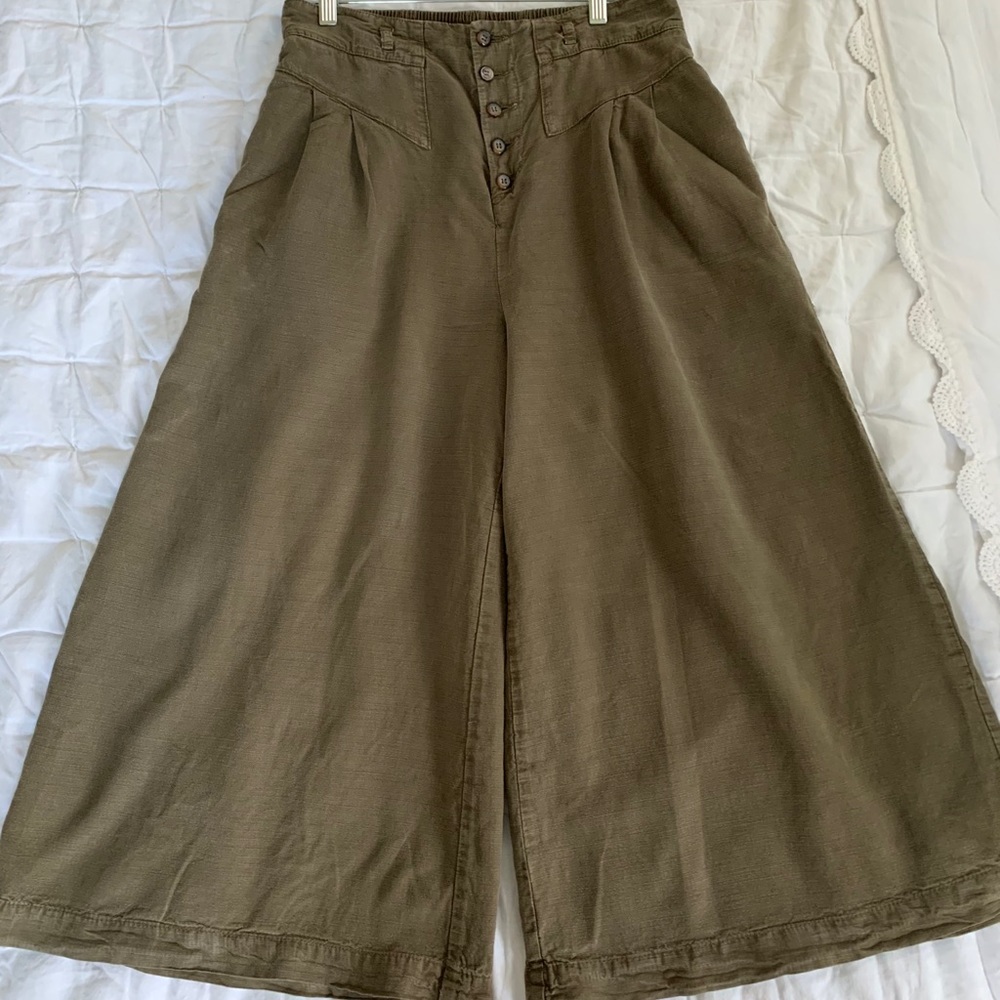 Anthropologie Cropped Linen Wide Leg Pants